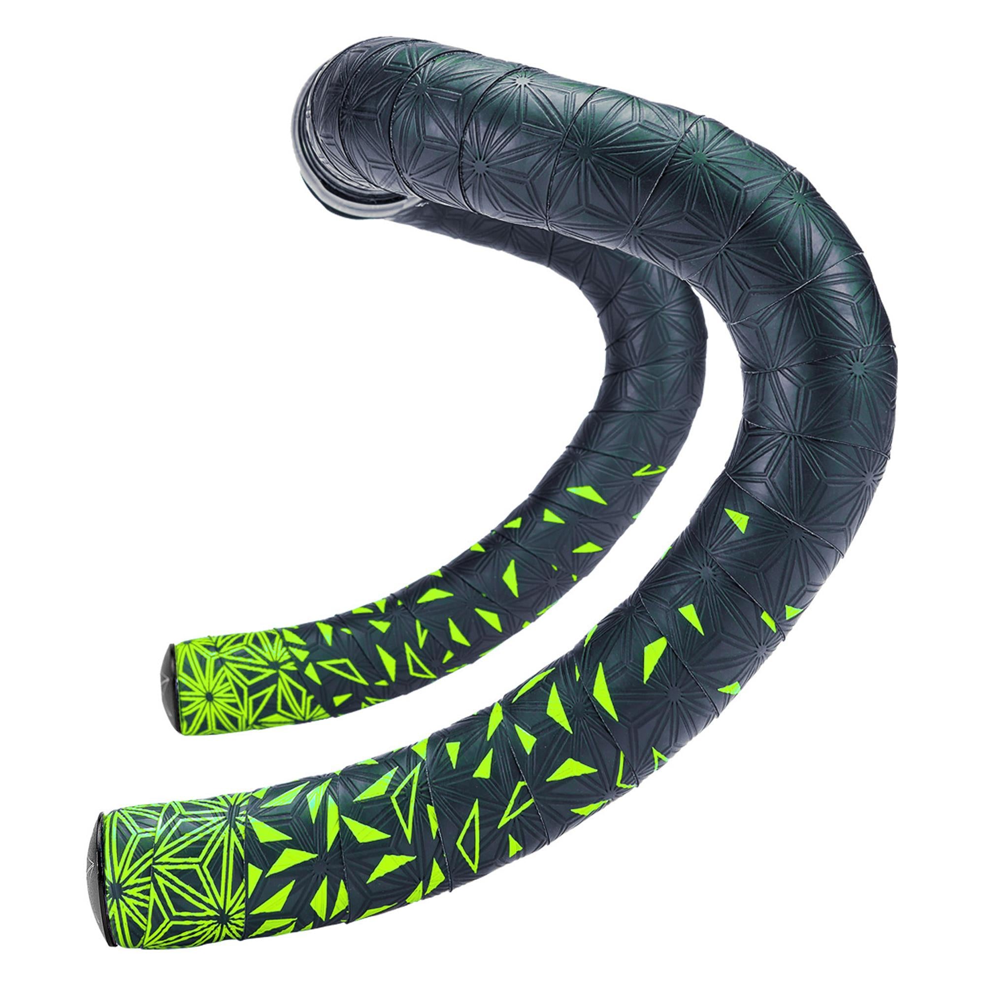 Supacaz Sticky Kush Star Fade Bar Tape Neon Yellow + Ano Bl — handlebar tape