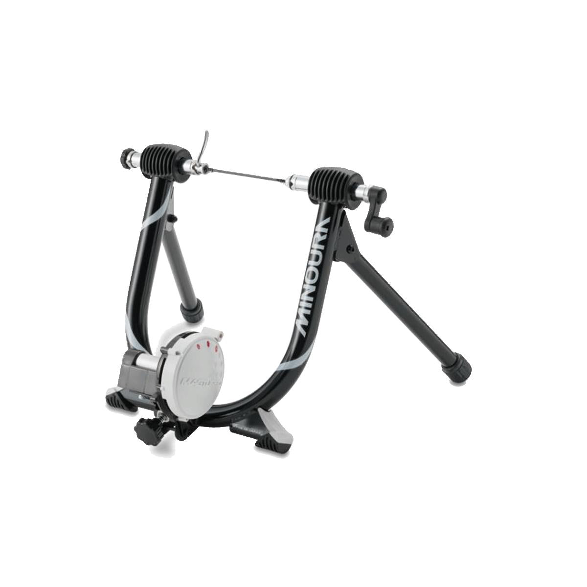Minoura MagRide B60D magnetic turbo trainer with bike mounted on resistance unit and stable steel frame